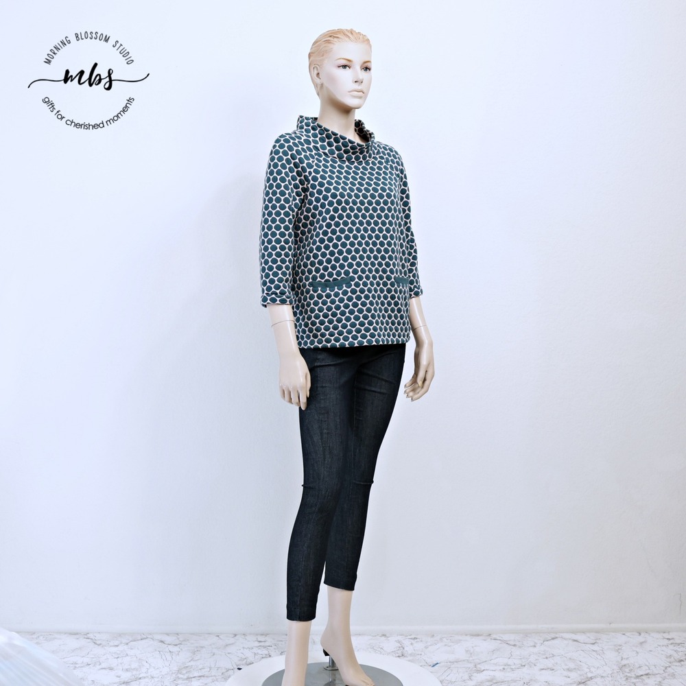 Boden Quilted Polka Dot Funnel Neck Preppy Quirky Sweater Green White Women 10